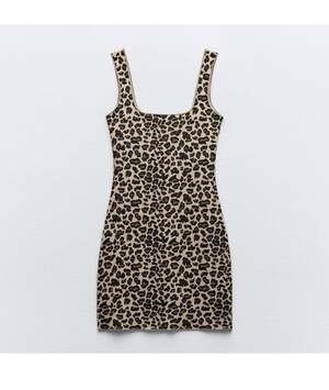 ZARA Animal Print Leopard Stretch Knit Mini Dress NWT